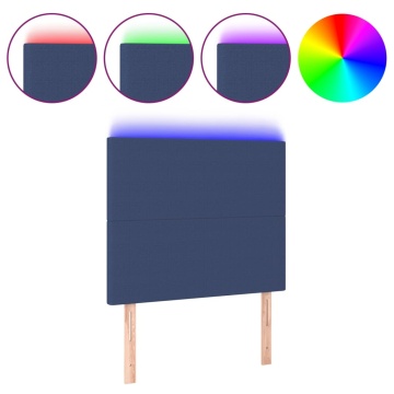 Tăblie de pat cu LED, albastru, 100x5x118/128 cm, textil - Img 2