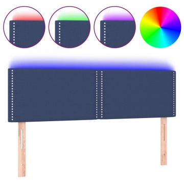 Tăblie de pat cu LED, albastru, 144x5x78/88 cm, textil - Img 2