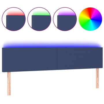 Tăblie de pat cu LED, albastru, 200x5x78/88 cm, textil - Img 2