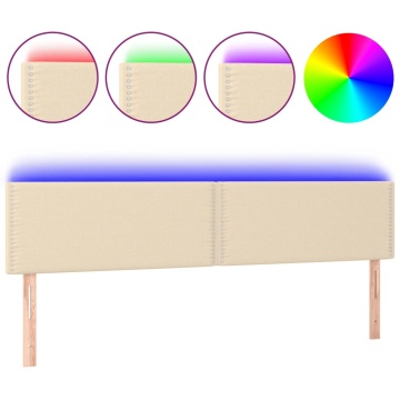 Tăblie de pat cu LED, crem, 200x5x78/88 cm, textil - Img 2