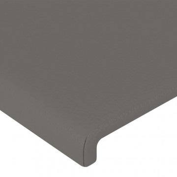 Tăblie de pat cu LED, gri, 100x5x78/88 cm, piele ecologică - Img 6