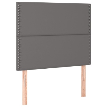 Tăblie de pat cu LED, gri, 90x5x118/128 cm, piele ecologică - Img 4