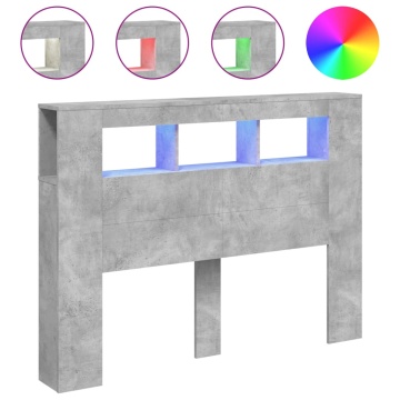Tăblie de pat cu LED, gri beton, 140x18,5x103,5 cm, lemn - Img 2