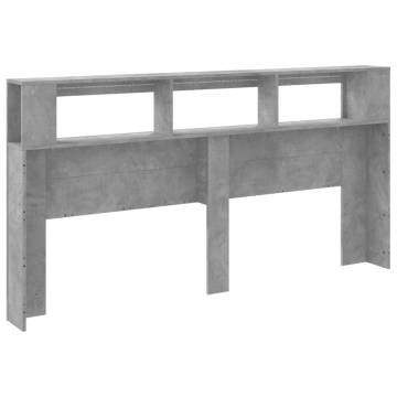 Tăblie de pat cu LED, gri beton, 200x18,5x103,5 cm, lemn - Img 5