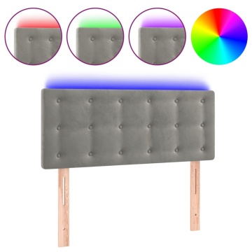 Tăblie de pat cu LED, gri deschis, 100x5x78/88 cm, catifea - Img 2
