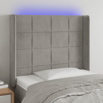 Tăblie de pat cu LED, gri deschis, 103x16x118/128 cm, catifea - Img 1
