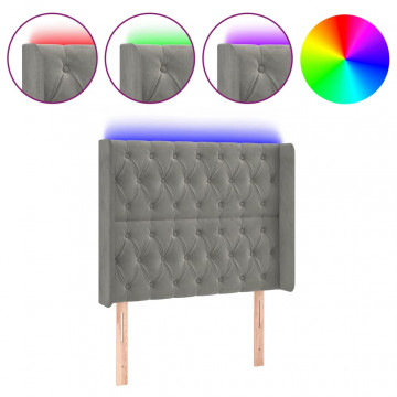 Tăblie de pat cu LED, gri deschis, 103x16x118/128 cm, catifea - Img 2
