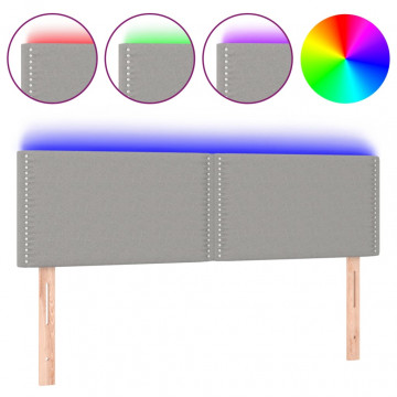 Tăblie de pat cu LED, gri deschis, 144x5x78/88 cm, textil - Img 2