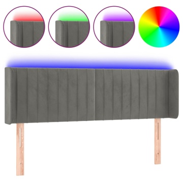 Tăblie de pat cu LED, gri deschis, 147x16x78/88 cm, catifea - Img 2