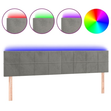 Tăblie de pat cu LED, gri deschis, 160x5x78/88 cm, catifea - Img 2