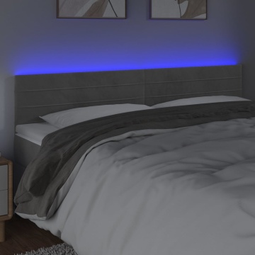 Tăblie de pat cu LED, gri deschis, 180x5x78/88 cm, catifea - Img 3