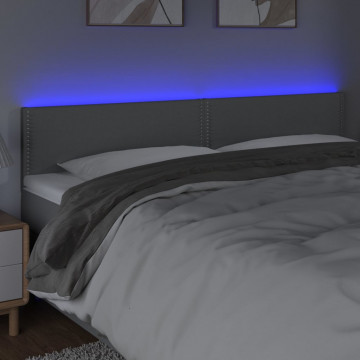 Tăblie de pat cu LED, gri deschis, 180x5x78/88 cm, textil - Img 3