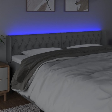 Tăblie de pat cu LED, gri deschis, 183x16x78/88 cm, textil - Img 4