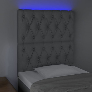 Tăblie de pat cu LED, Gri deschis, 80x7x118/128 cm, textil - Img 3
