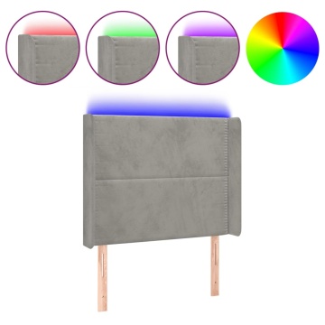 Tăblie de pat cu LED, gri deschis, 83x16x118/128 cm, catifea - Img 2