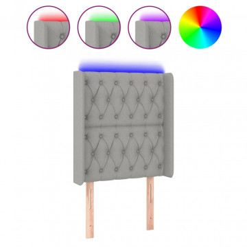 Tăblie de pat cu LED, gri deschis, 83x16x118/128 cm, textil - Img 2
