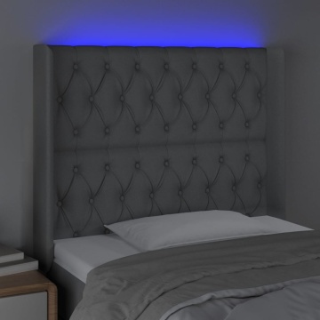 Tăblie de pat cu LED, gri deschis, 93x16x118/128 cm, textil - Img 4