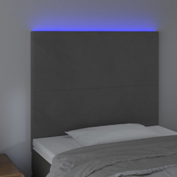 Tăblie de pat cu LED, gri închis, 100x5x118/128 cm, textil - Img 3