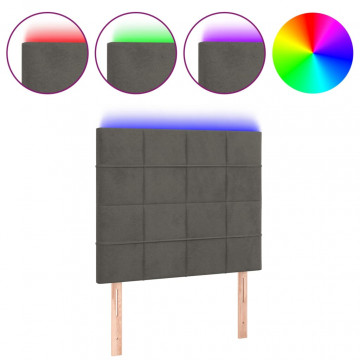Tăblie de pat cu LED, gri închis, 100x5x118/128 cm, textil - Img 2