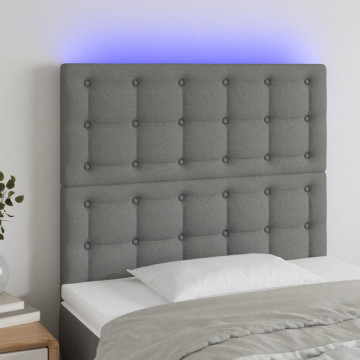 Tăblie de pat cu LED, gri închis, 100x5x118/128 cm, textil - Img 1