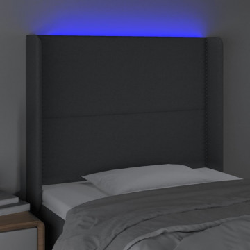Tăblie de pat cu LED, gri închis, 103x16x118/128 cm, textil - Img 4