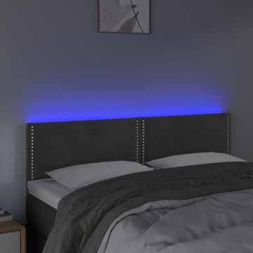Tăblie de pat cu LED, gri închis, 144x5x78/88 cm, catifea - Img 3