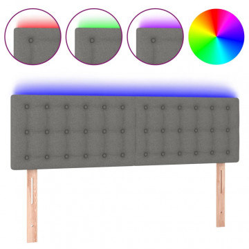 Tăblie de pat cu LED, gri închis, 144x5x78/88 cm, textil - Img 2