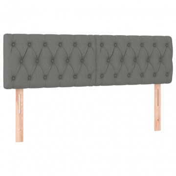 Tăblie de pat cu LED, gri închis, 144x7x78/88 cm, textil - Img 4