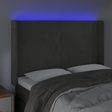 Tăblie de pat cu LED, gri închis, 147x16x118/128 cm, catifea - Img 4