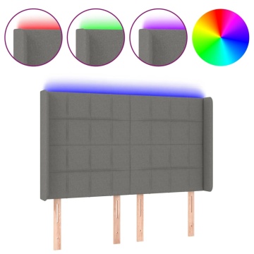 Tăblie de pat cu LED, gri închis, 147x16x118/128 cm, textil - Img 2
