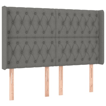 Tăblie de pat cu LED, gri închis, 147x16x118/128 cm, textil - Img 3