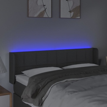 Tăblie de pat cu LED, gri închis, 147x16x78/88 cm, textil - Img 4