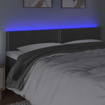 Tăblie de pat cu LED, gri închis, 160x5x78/88 cm, catifea - Img 3