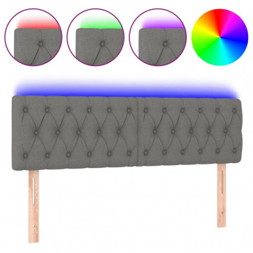 Tăblie de pat cu LED, gri închis, 160x7x78/88 cm, textil - Img 2
