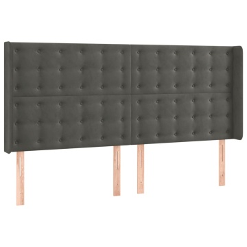 Tăblie de pat cu LED, gri închis, 183x16x118/128 cm, catifea - Img 3