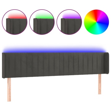 Tăblie de pat cu LED gri închis 183x16x78/88 cm catifea - Img 2