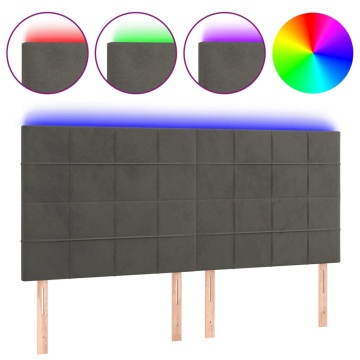 Tăblie de pat cu LED, gri închis, 200x5x118/128 cm, catifea - Img 2