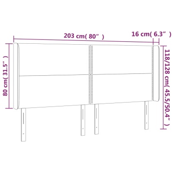 Tăblie de pat cu LED, gri închis, 203x16x118/128 cm, textil - Img 5