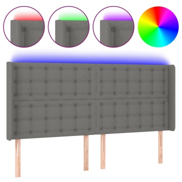 Tăblie de pat cu LED, gri închis, 203x16x118/128 cm, textil - Img 2