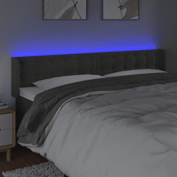 Tăblie de pat cu LED, gri închis, 203x16x78/88 cm, catifea - Img 4