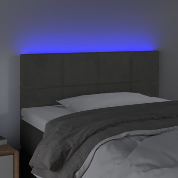 Tăblie de pat cu LED, gri închis, 80x5x78/88 cm, catifea - Img 3