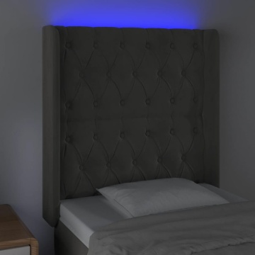 Tăblie de pat cu LED, gri închis, 83x16x118/128 cm, catifea - Img 4