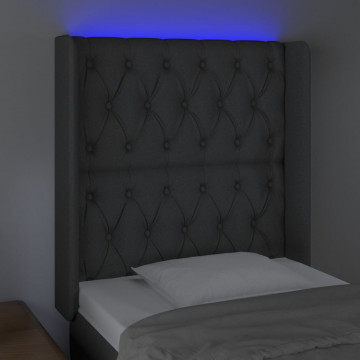 Tăblie de pat cu LED, gri închis, 83x16x118/128 cm, textil - Img 4
