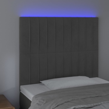 Tăblie de pat cu LED, gri închis, 90x5x118/128 cm, catifea - Img 3