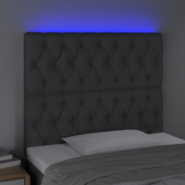 Tăblie de pat cu LED, gri închis, 90x7x118/128 cm, textil - Img 3