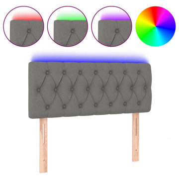 Tăblie de pat cu LED, gri închis, 90x7x78/88 cm, textil - Img 2