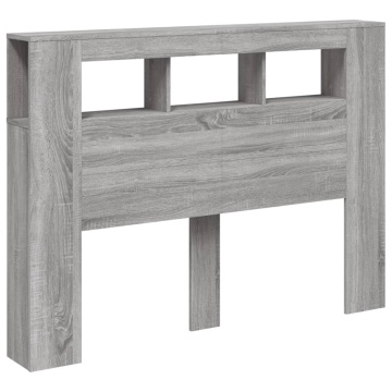 Tăblie de pat cu LED, gri sonoma, 140x18,5x103,5 cm, lemn - Img 8