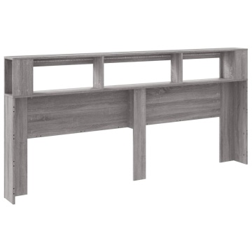 Tăblie de pat cu LED, gri sonoma, 220x18,5x103,5 cm, lemn - Img 7