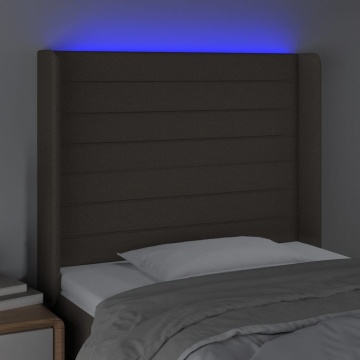 Tăblie de pat cu LED, gri taupe, 103x16x118/128 cm, textil - Img 4