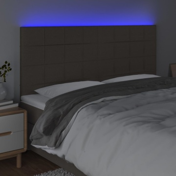Tăblie de pat cu LED, gri taupe, 200x5x118/128 cm, textil - Img 3